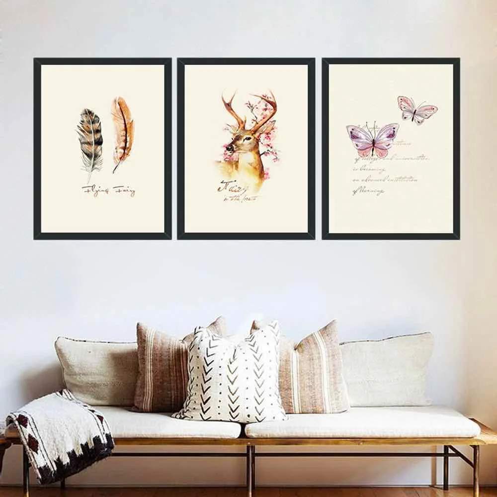 

HAOCHU Cartoon Feather Deer Dream Canvas Painting Living Room Home Decor Painting Print Poster Simple Nordic Wall Picture