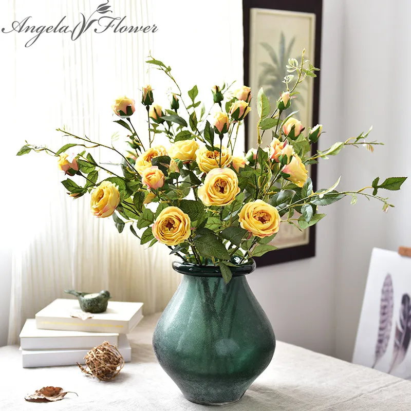 

Silk flower artificial 1 bouquet 9 heads bliss rose european style simulation flower wedding bouquet decoration for home 1pcs