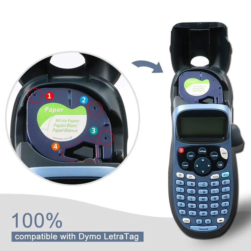 Oozmas 5 упаковок 12 мм совместимы с Dymo paper LT 91200 лента для этикеток черного и белого