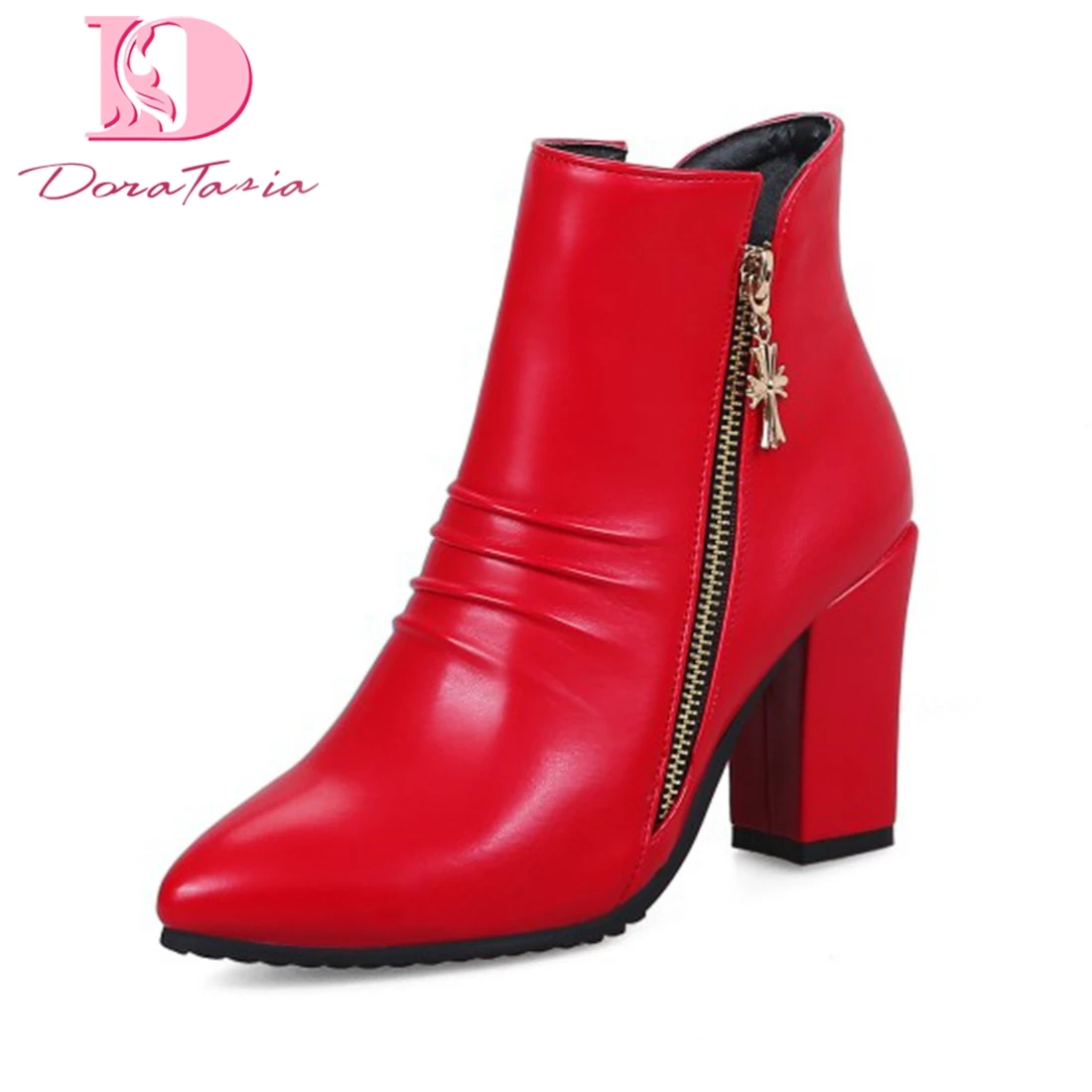 

Doratasia 2018 Plus Size 34-48 Zip Up Chunky Heels Ankle Boots Woman Shoes Casual Hot Sale Add Fur Shoes Woman Winter Boots