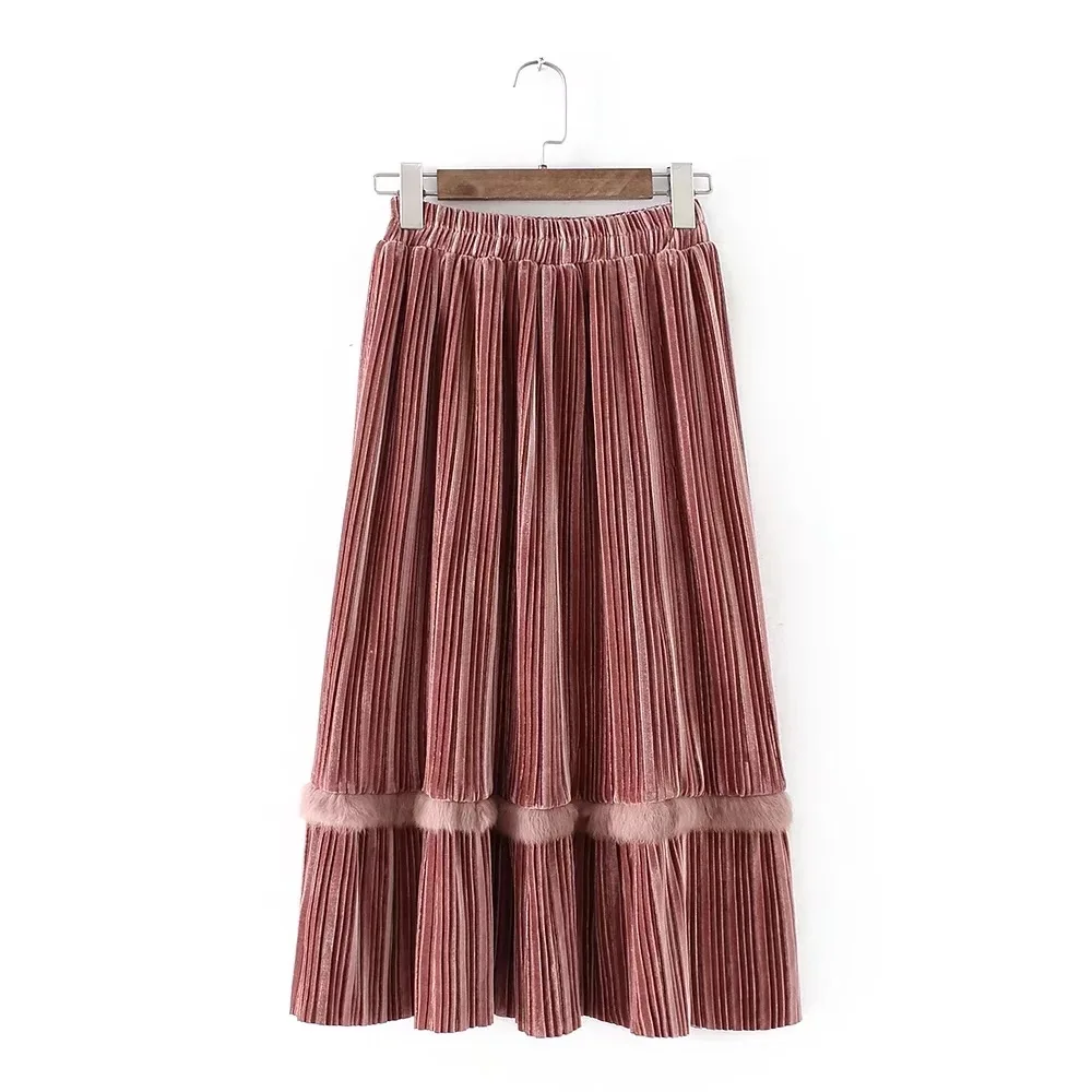 Alta Faldas color2 Para Piel Cintura Primavera Señoras Terciopelo Falda Dulce Nuevo 2018 Las Invierno Mujer Color1 De Larga Costura gcqFS6