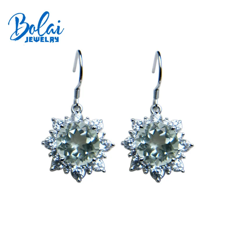 Bolaijewelry, натуральный зеленый аметист, драгоценный камень, Круглый, 10 мм, ювелирный набор, серебро 925 пробы, для девушек, юбилей, коробка на День святого Валентина