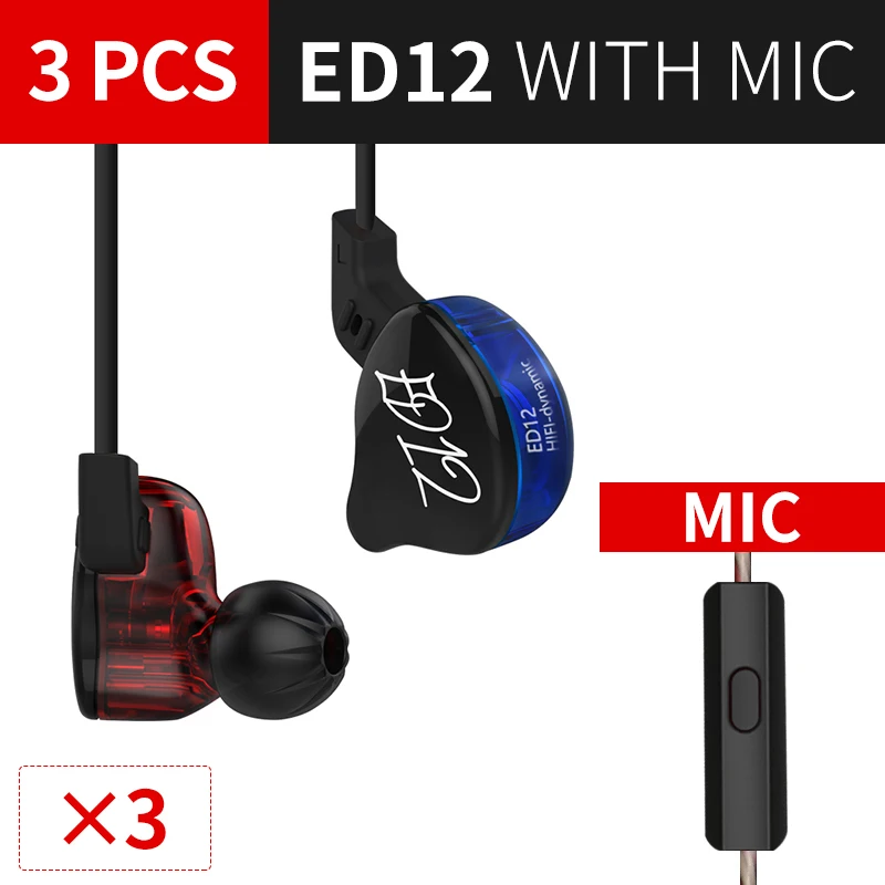 

KZ ED12 Haedphone3PCS DJ Earphone Detachable Cable In Ear Audio Monitors Isolating HiFi Music Sports Earbuds With Microphone