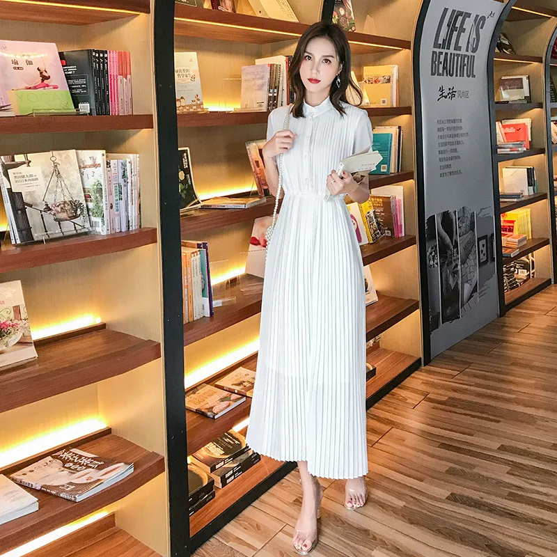 Vente MEILLEUR Printemps 2019 Longue Plissée robe D été décontracté Femmes Taille Haute Elascity