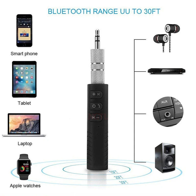 Автомобильный Bluetooth AUX 3 5 мм аудио ресивер микрофон для звонков адаптер 4 0