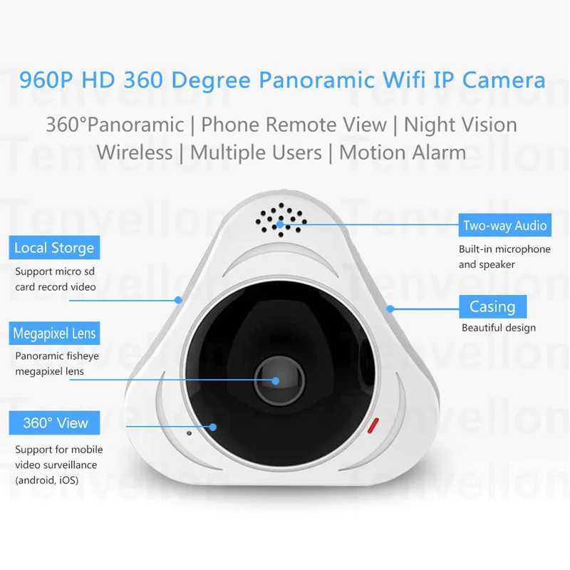 960P 3D VR WI-FI Camera 360 Degree Panoramic IP Camera 1.3MP FIsheye Wireless Wifi Smart Camera TF Card IR Baby Monitor Remote