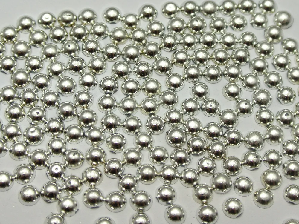 

1000 Metallic Silver Flatback Round Half Pearl 4mm Scrapbook Nail Art Craft