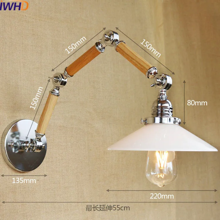 Винтаж В индустриальном стиле для лофта Arandela длинная рука настенный светильник регулируемая ручка стекло дерево настенные светильники освещение лестницы