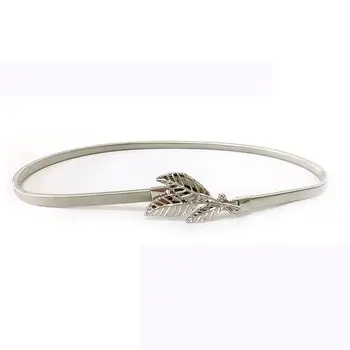 

None Leaves Belts Fashion Women Elastic Buckle Gold Silver Casual Hook Waist Shape
