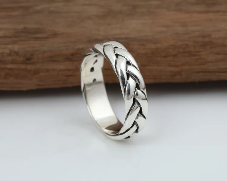 Простой короткий дизайн, Настоящее однотонное 925 пробы Серебряное кольцо, мужское Тканое кольцо, модное серебряное 925 ювелирное изделие для мужчин