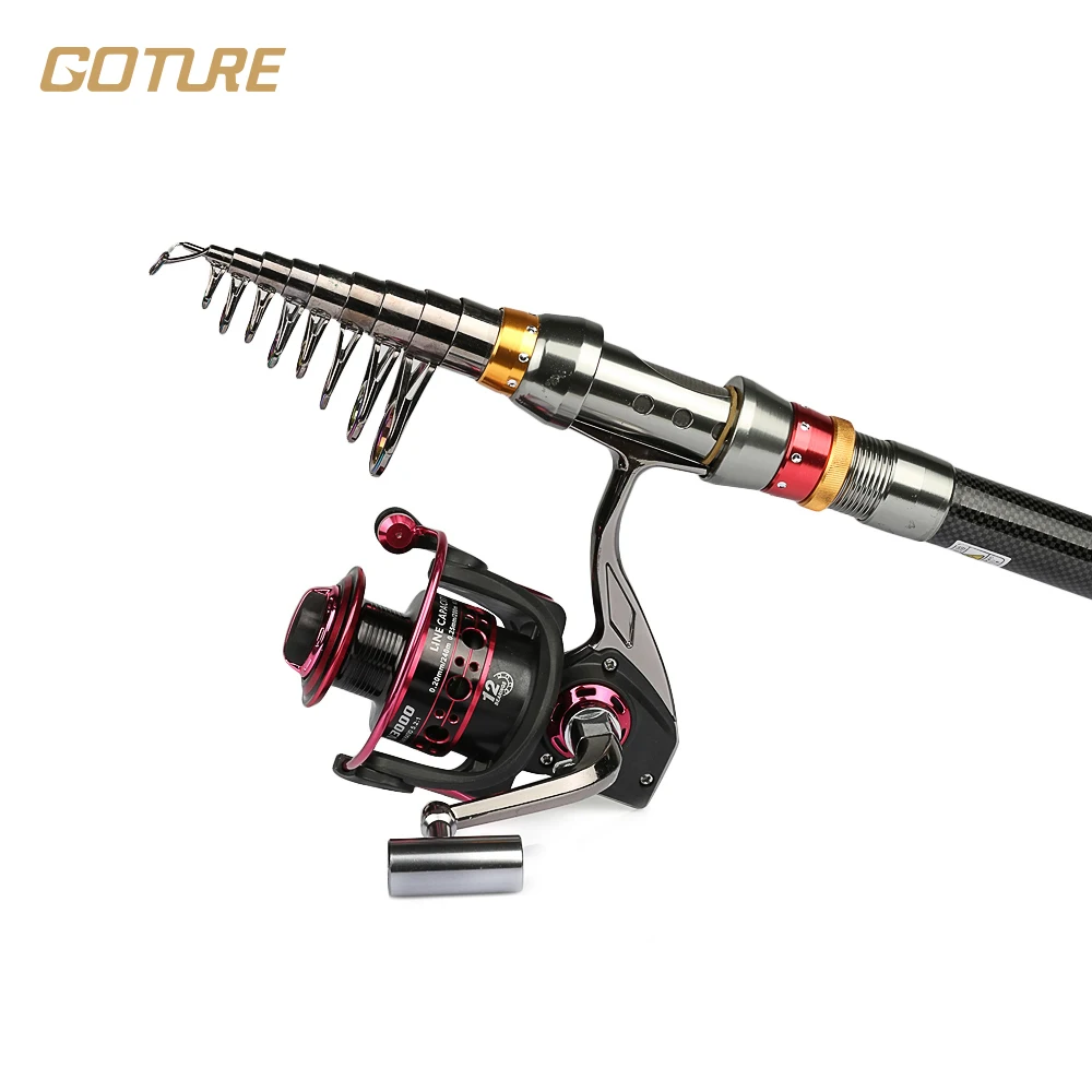 ФОТО Goture Fishing Reel and Rod Combos Carbon Telescopic Fishing Rod Combo Sea Saltwater Freshwater Kit 