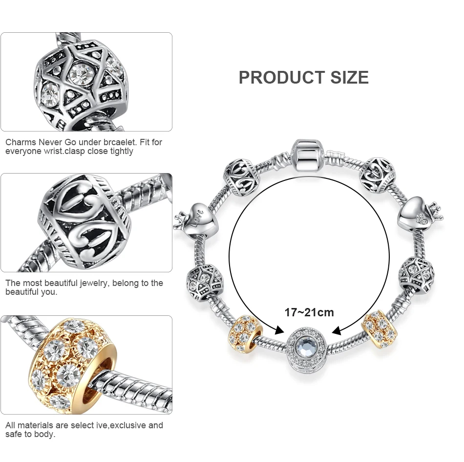 ELESHE Fashion Crystal Beads Bracelet & Bangle For Women Simple Yellow Gold Round Charm Bracelets Pulseras Mujer Jewelry Party