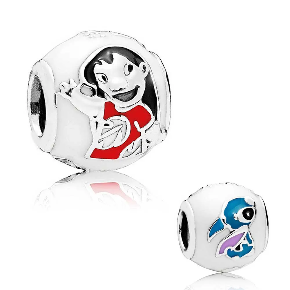 

100% Real 925 Sterling Silver Charms Diseny Lilo & Stitch Charms Fit Original Bracelet Diy Jewelry