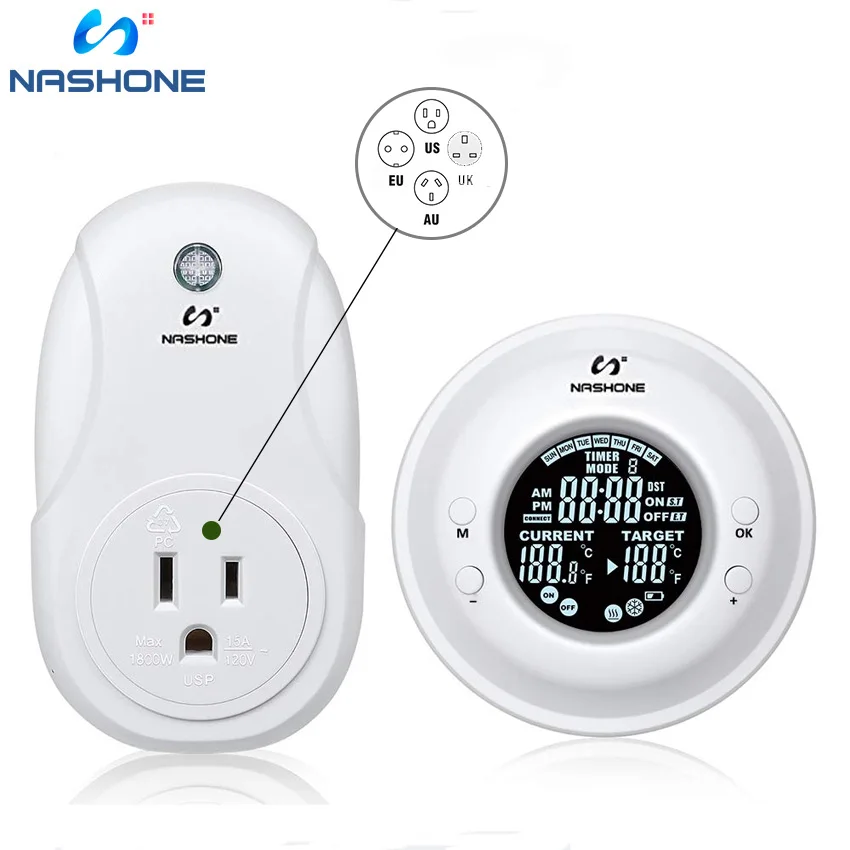 

Nashone Digital Wireless Temperature Timer Remote Socket Control Thermostat Timer with LCD Display Electric Outlet Adjust Heat