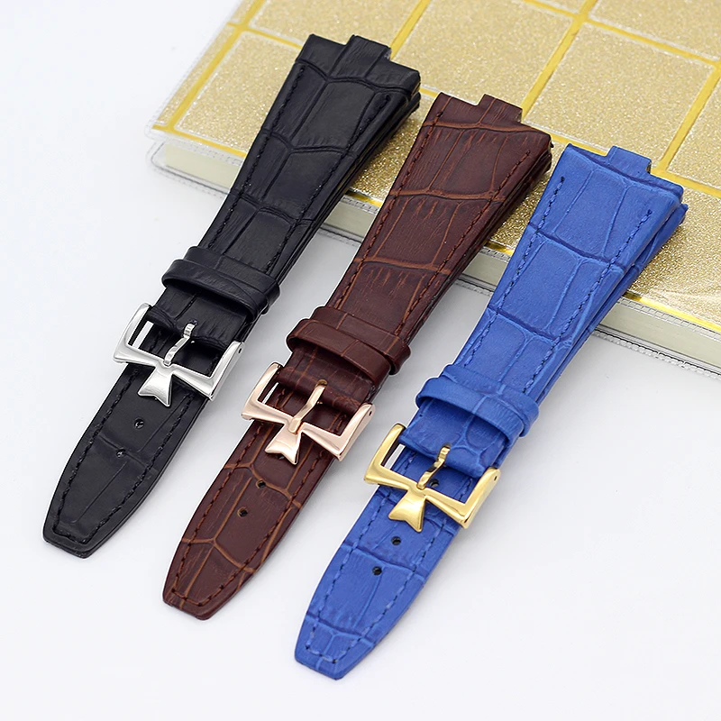 

25*9MM High Quality Genuine Leather Watchband For VC Overseas series men Watch Strap Navy Blue Brown Accessories watch bracelets