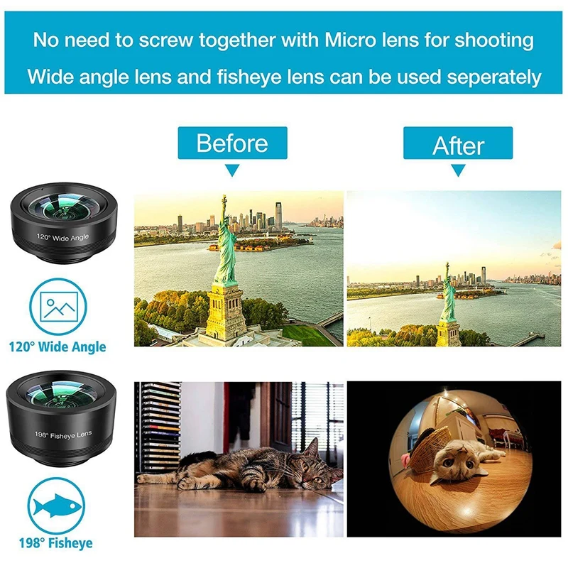 Phone Camera Lens,11 In 1 Cell Phone Lens Kit For And Android, Wide Angle Lens+Fisheye Lens+Macro Lens+Zoom Telephoto L