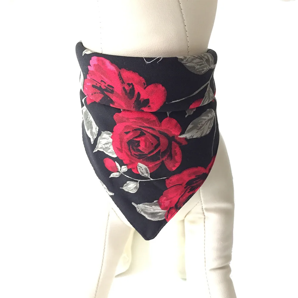 Dog Bandana Bibs Scarf Collars Red Rose Adjustable Cotton Puppy Dog Neck Scarf Triangular Dog Accessories