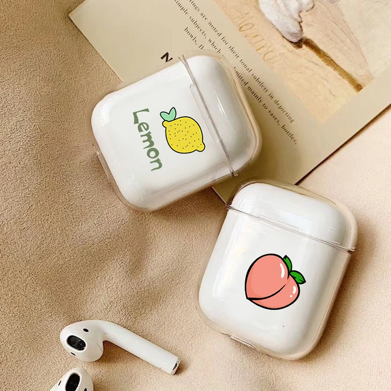 

Fruit Transparent Cute Case For Apple airpods Case Cover Summer Peach Bluetooth Earphone Case For Airpods Headphone Hard Case