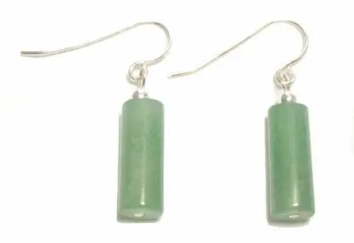 

wb001 NATURAL GREEN JADE 925 SILVER HOOK EARRINGS