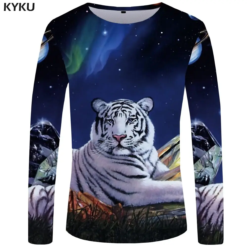 Бренд KYKU, футболка с тигром, Мужская футболка с длинным рукавом, с изображением животных, крутая, интересная уличная одежда, желтая, 3d футболка, одежда с графическим рисунком - Цвет: 3d t shirt 12