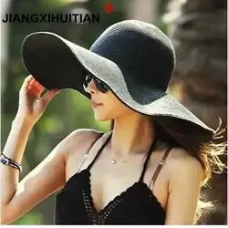 Лето 2017 г. модные мягкие соломенные шляпы Повседневное Отдых Путешествия широкополый солнечные шапки складные пляжные Шапки для Для