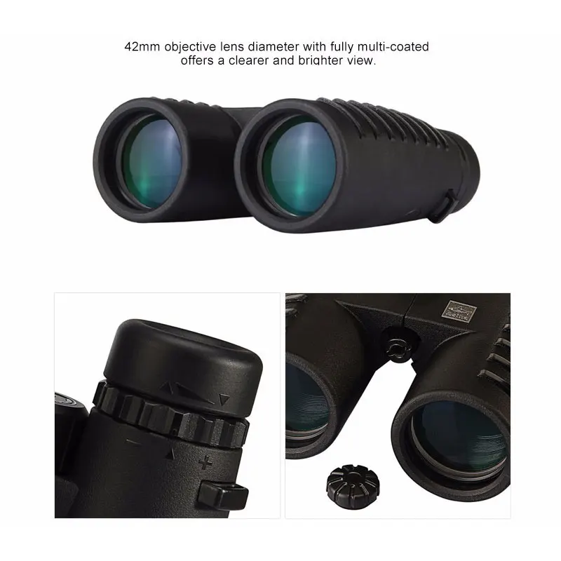 10x42 Camping caza ámbitos Asika binoculares con correa para el cuello bolsa de visión nocturna telescopio Bak4 prisma óptica Binocular - 5