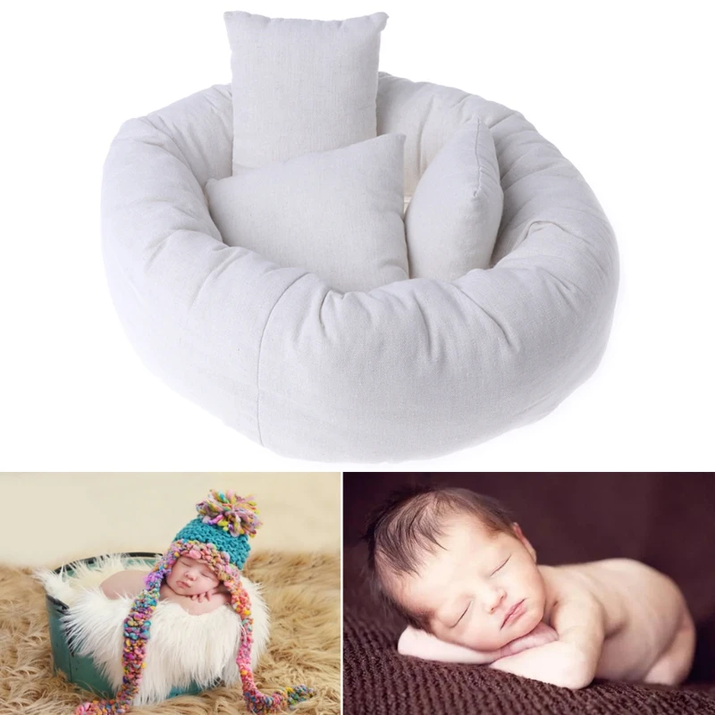 

SIV New 4Pcs Baby Newborn Photography Pillow Basket Filler Wheat Donut Posing Photo Prop 2018 High Quality