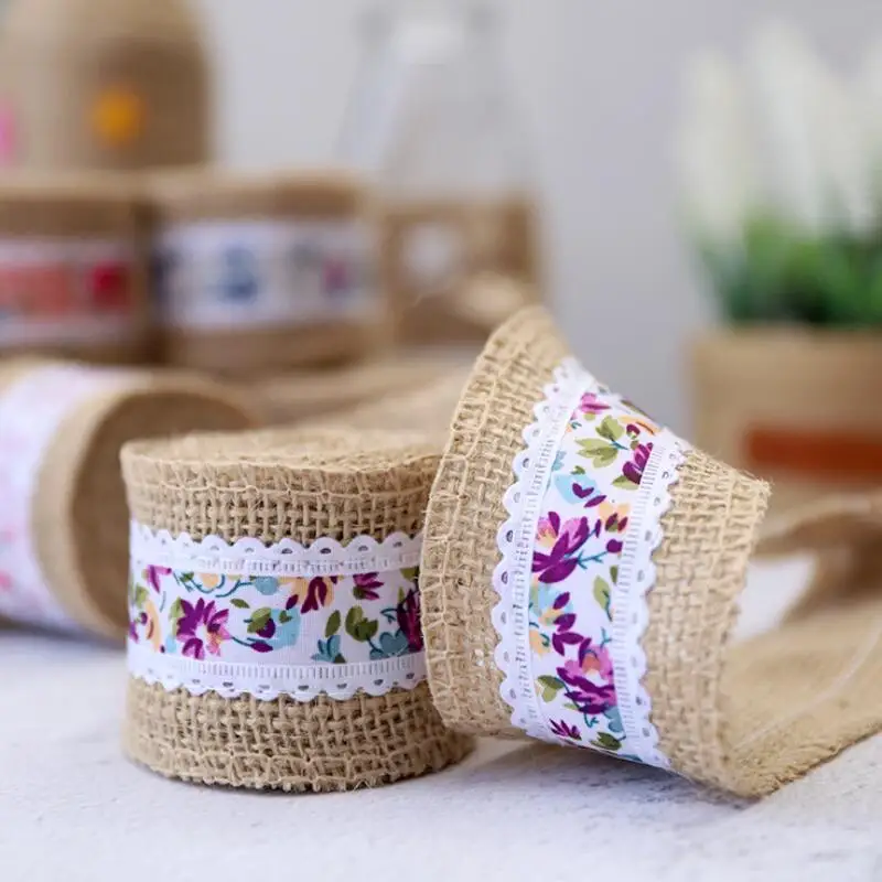 

5cm 10 Meters Colored Floral Burlap Ribbon DIY Apparel Sewing Wedding Christmas Decoration Riband Hand Craft Material