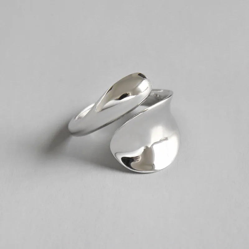 

minimalist Authentic S925 Sterling Silver Geometric Glossy Smooth SurFace Tears Waterdrop & Geometric Ring Adjust TLJ533