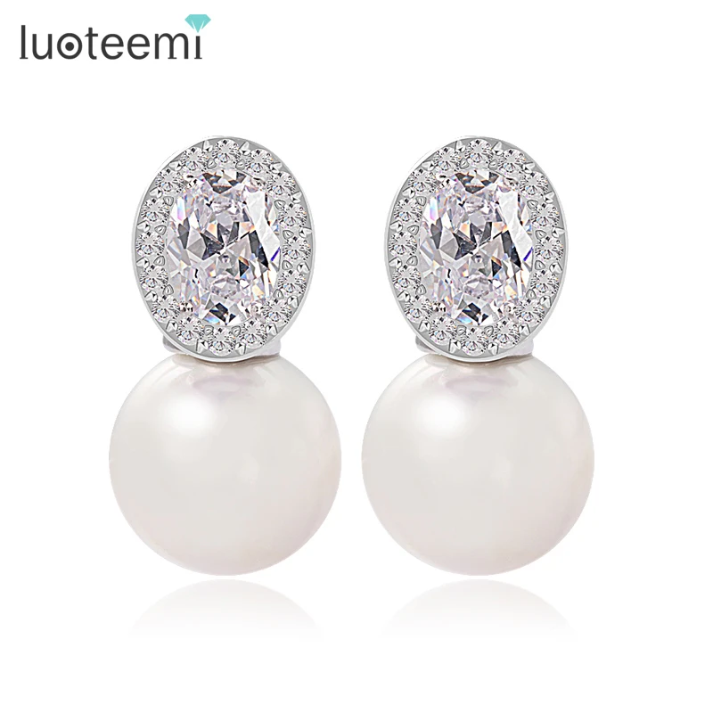 

LUOTEEMI Korean Style Delicate Simulated Pearl Earrings with Eight Heart Arrows Tiny Zircon High Quality Earrings Women Jewelry