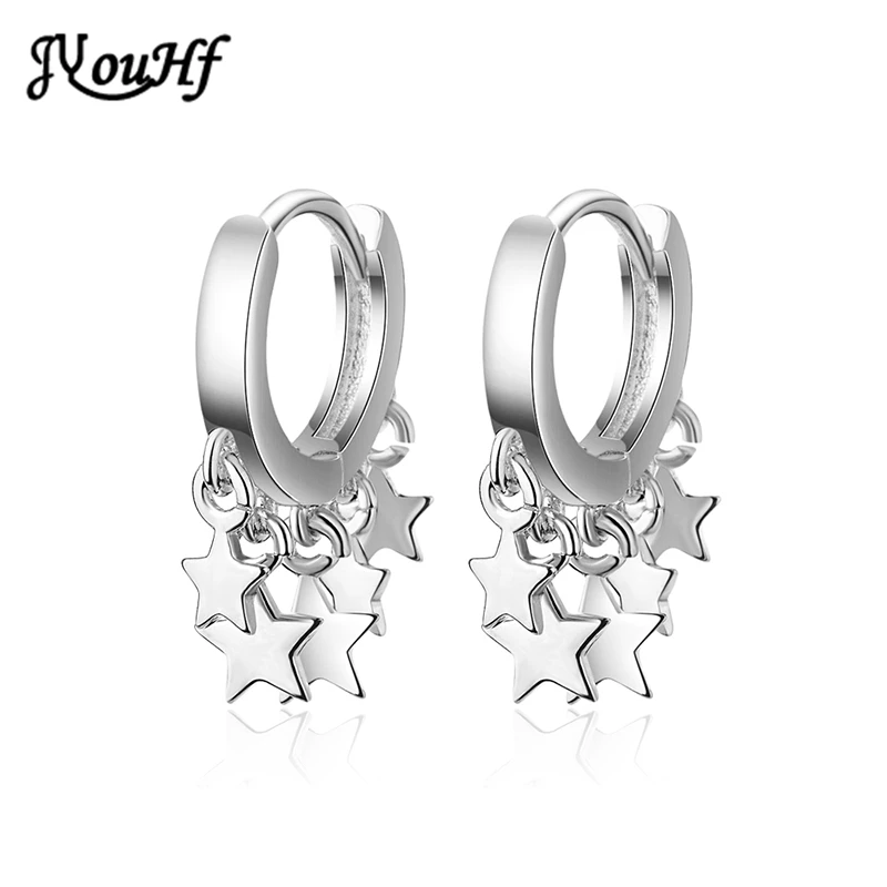 

JYouHF Fashion 925 Sterling Silver Hoop Earrings for Women Female Gold Silver Star Charms Earrings Jewelry Oorbellen Earings