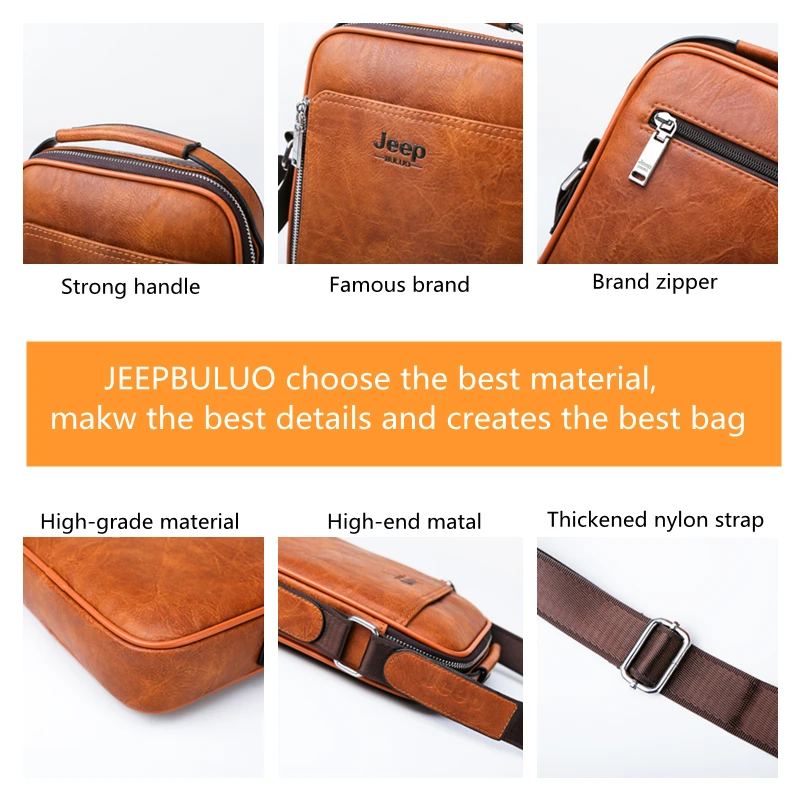 JEEP BULUO Brand High Quality Split Leather Large Capacity Man Bag Men Messenger Bags Crossbody Shoulder Tote Bags For Male New