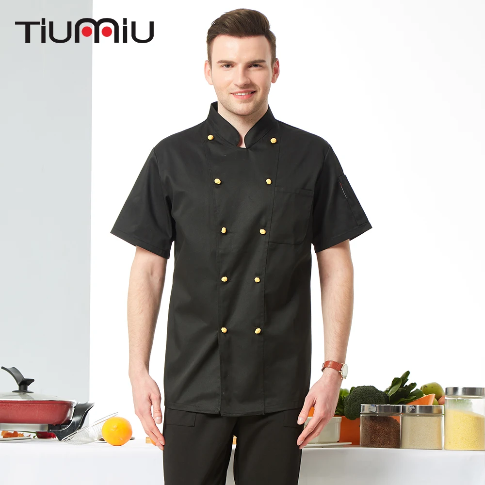 

Chef Jacket Double-breasted Short Sleeve Restaurant Uniform Catering Work Clothes Canteen Koks Kleding Coffee Unisex Cook Coat