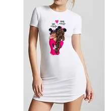 Модное женское платье принцессы с принтом, Женская мини-рубашка harajuku с коротким рукавом и рисунком, белые платья с принтом для мамы и дочки