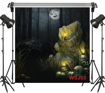 

LB Polyester & Vinyl Halloween Theme Withered Stump Dark Night Skulls Path Backgrounds For Photo Studio Photography Backdrops