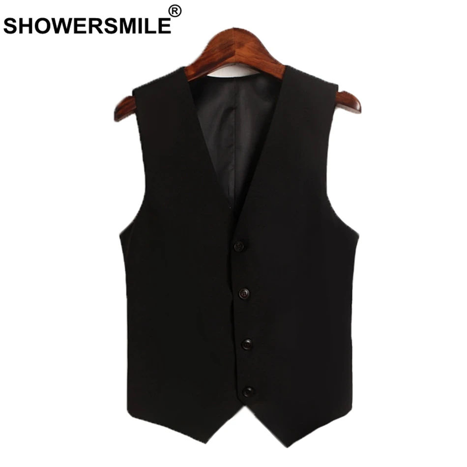 SHOWERSMILE Womens Black Waistcoat Office Lady Solid Blazer Vest Female Short Slim Fit Plain Ladies Spring Sleeveless Jackets