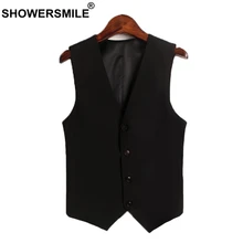 SHOWERSMILE Womens Black Waistcoat Office Lady Solid Blazer Vest Female Short Slim Fit Plain Ladies Spring Sleeveless Jackets