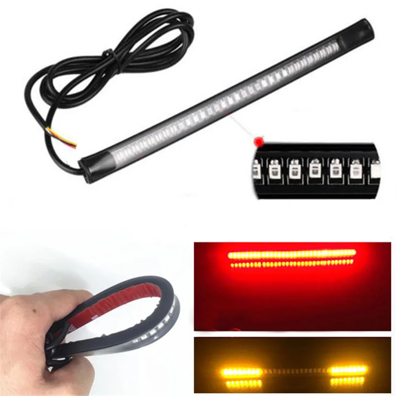 

Motorcycle Light Bar Strip 48 LEDs Stop Lamp Auto Turn Signal Universal Flexible Brake Tail Stop Lights for Lada Car Harley Moto