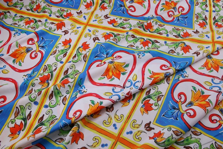 Разноцветная майолика набивная хлопковая ткань, сицилийский Хлопок Поплин Ткань для женщин детское платье пэчворк Сделай Сам одежда tissus