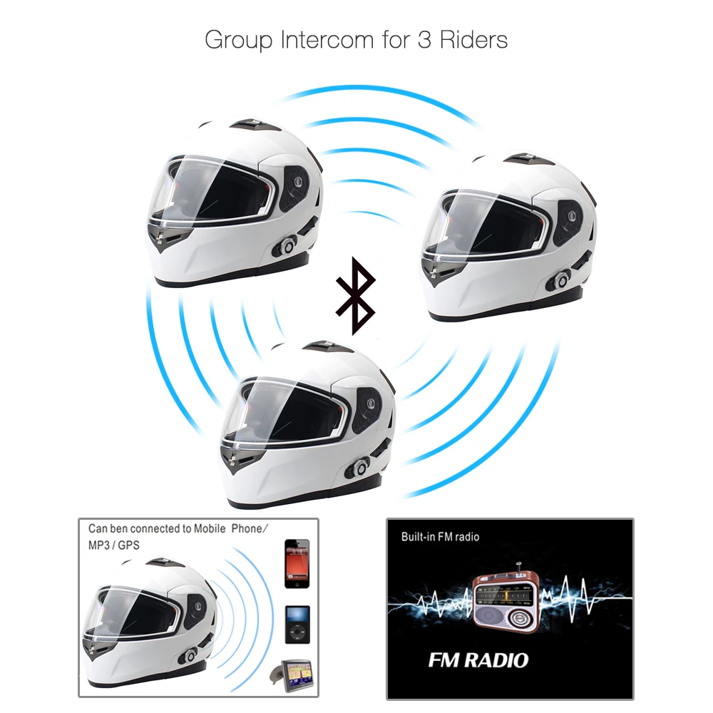  FreedConn Smart Bluetooth Motorcycle Helmet Built in Intercom Device Support 2 riders Talking 500m  - 32773227608