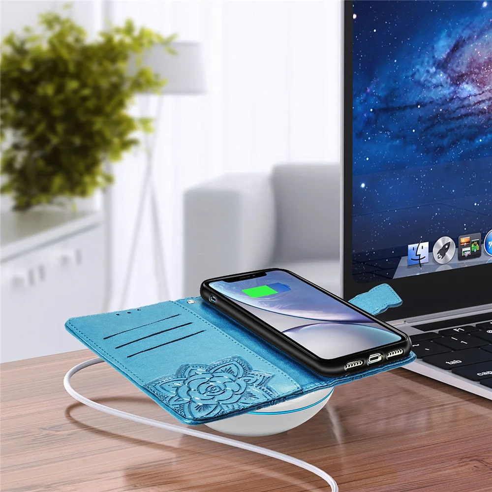 Кожаный чехол кошелек с бабочкой для Huawei Y5 Y6 Y7 Y9 2018 2019 книжка подставкой телефона