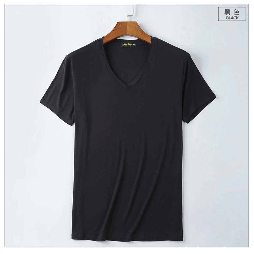 Brand T shirt Men's V-neck Slim Fit Pure Mercerized Cotton T-shirt Fashion Short Sleeve T shirt Men's Tops smart Casual Tshirt (6)