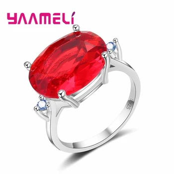 

Very Bright Big Red Cubic Zircon Finger Rings For Women Perfect Gift Simple Style 925 Sterling Silver Crystal Jewelry