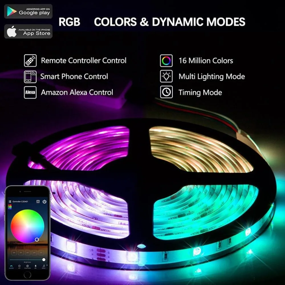 

5 Meters Super Long LED Strip Lights Wi-Fi Wireless Smart Phone APP Controlled for Android for iOS System