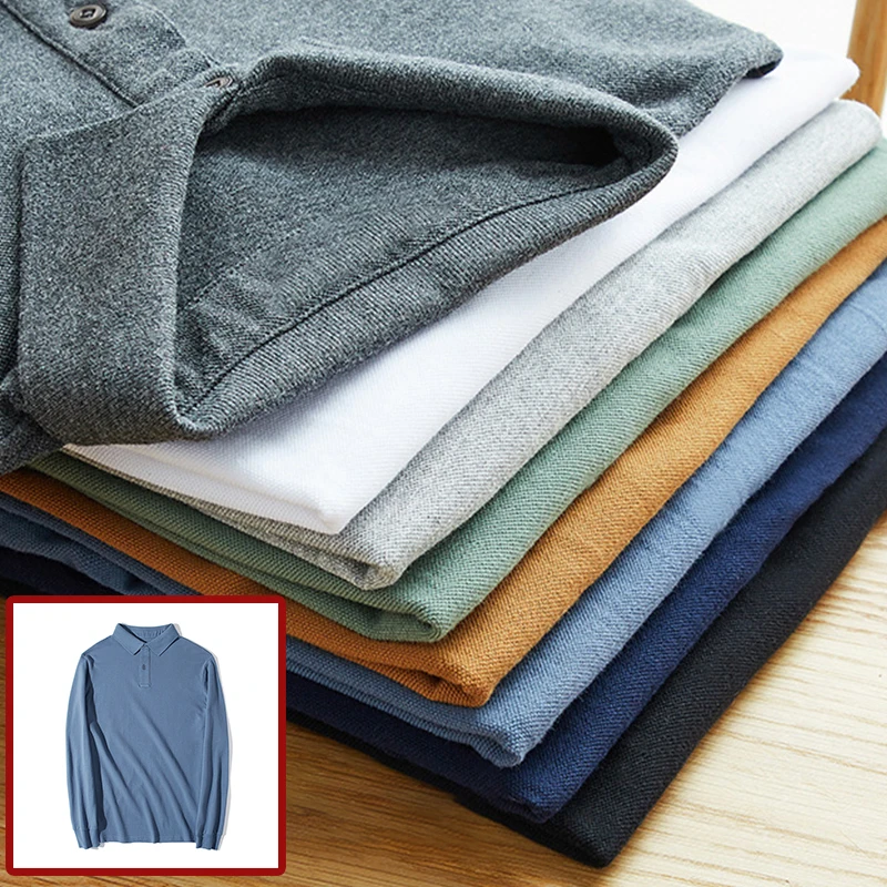 

5XL 6XL Muls Polo Men100% Cotton Long Sleeve Basic Pattern Casual Mens Polos Male Plus Size High Quality White Orange Green Blue