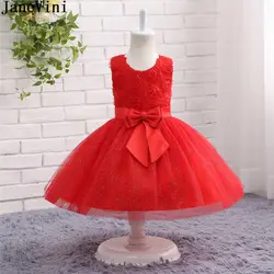 JaneVini/Очаровательные красные тюлевые Платья с цветочным узором для девочек на свадьбу, платье принцессы трапециевидной формы с бантом и