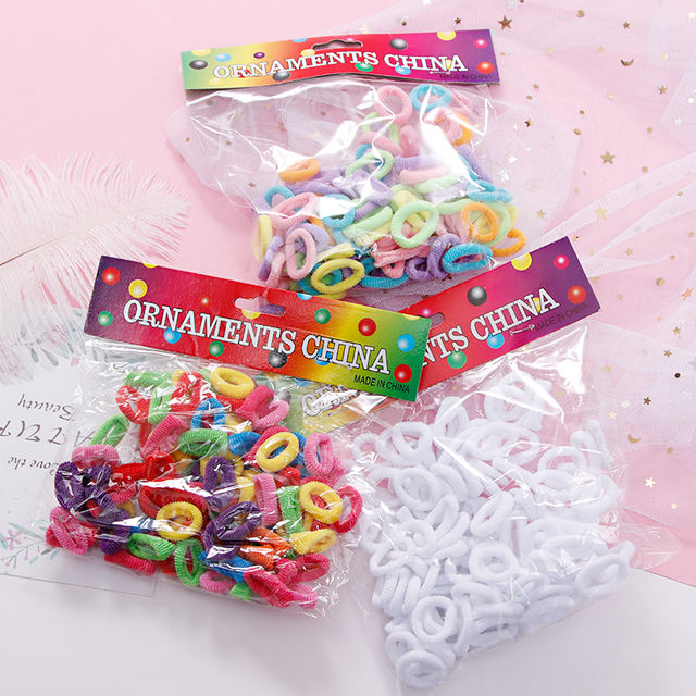 100pcs Wholesale Girls 1.5cm Colorful Small Ring Elastic Hair Bands Ponytail Holder Rubber Bands Scrunchie Kids Hair Accessories