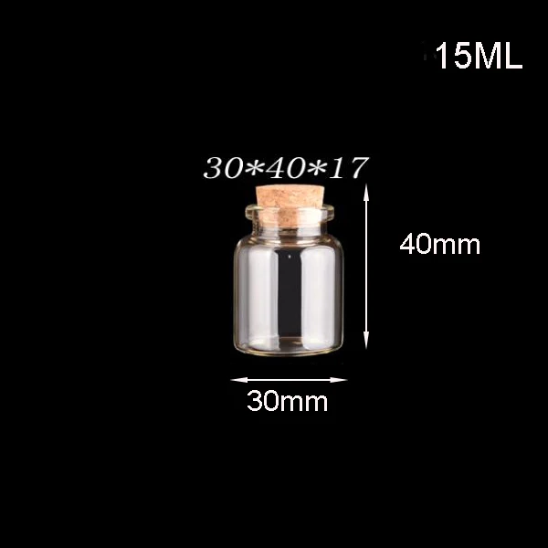100pcs 10ml 15ml 20ml 25ml 30ml 40ml 55ml glass vial Bottle Cork Oil perfume Wishing storage bottle glass jars sample container