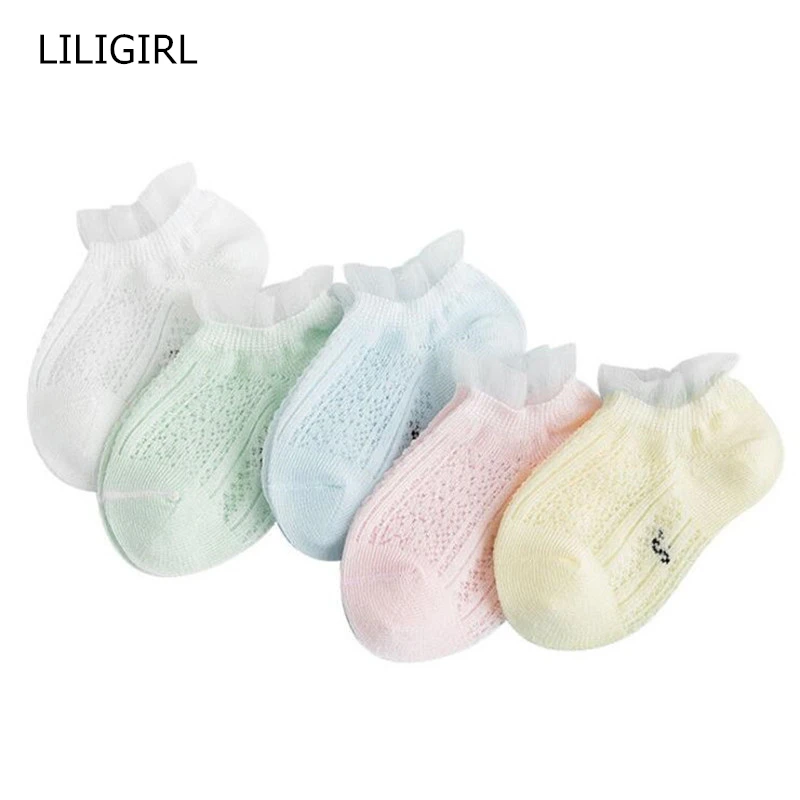 LILIGIRL/, одна пара носков для маленьких девочек тонкие сетчатые кружевные носки-лодочки для мальчиков Удобная хлопковая одежда для детей случайный цвет