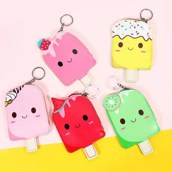 

M099 Cartoon Women Purses Coin Purses Cute Fruit Ice Cream Card Set Zero Wallet Key Buckle Card Holder Gift Wholesale